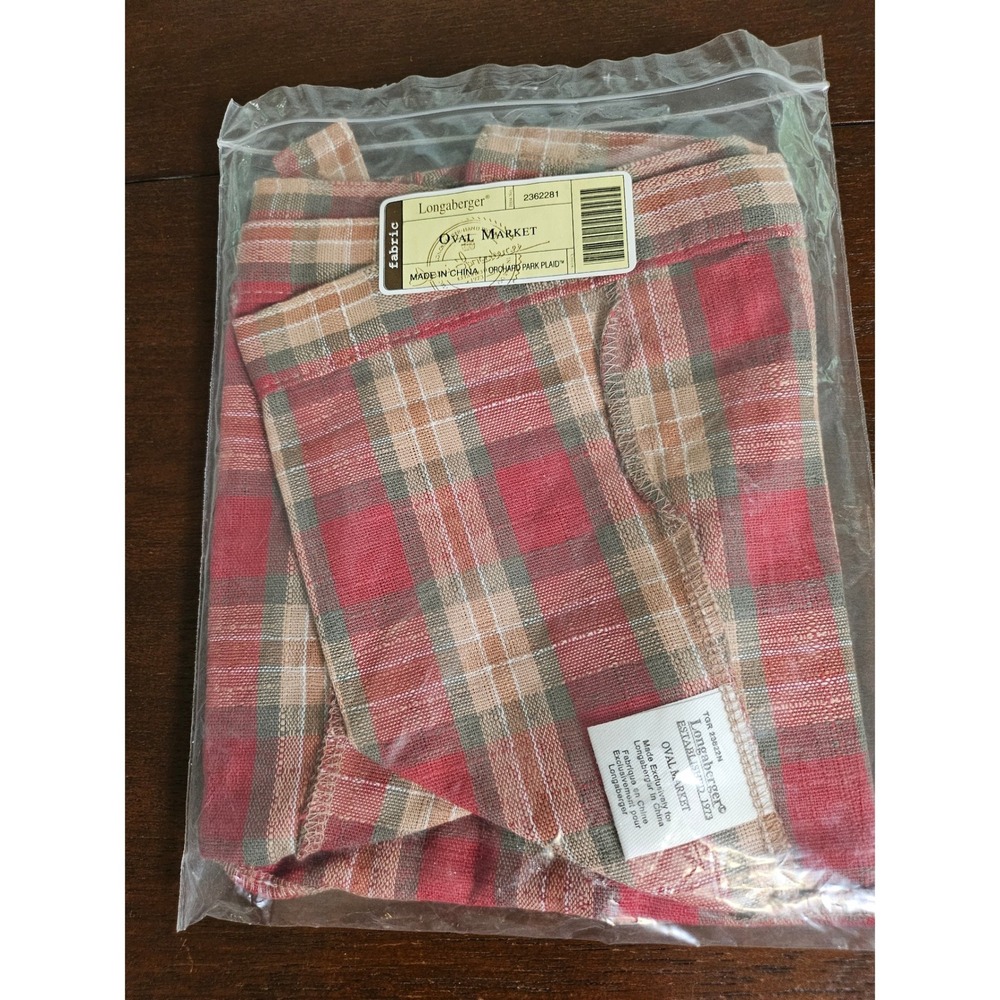 Longaberger Baguette Basket Liner Orchard Park Plaid Red Tan Fabric 2311281